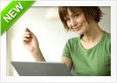 Girl in a green T-shirt at a laptop