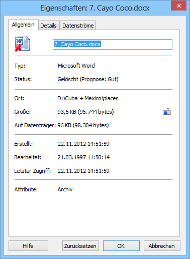 Magic Office Recovery anwenden: Dateieigenschaften