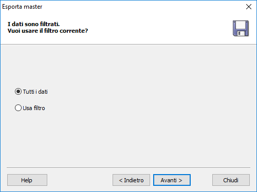 Sélectionnez l'une des options : Toutes les données, Utiliser le filtre